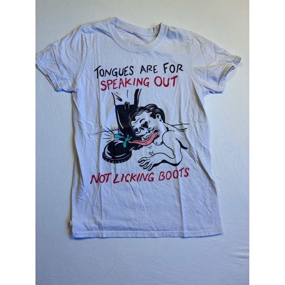 Gildan Men White Punk Protest Graphic T-Shirt XS Tongues Are For Speaking Out